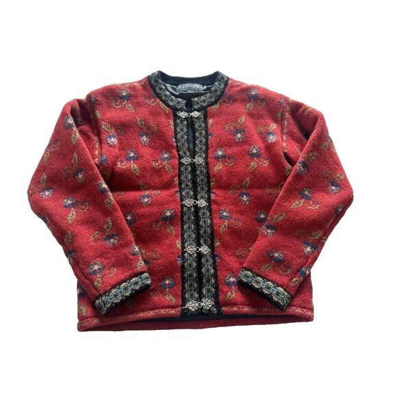 Icelandic Design Sweater Jacket Wool Floral Embroidered Lined Small Nordic - Picture 1 of 7